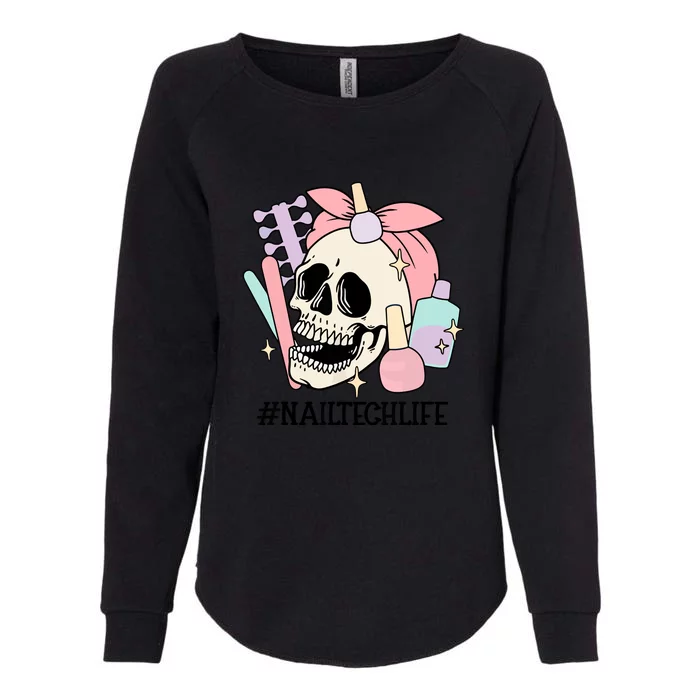 Cute Skeleton Spooky Nail Tech Messy Bun Halloween Nail Tech For Girls Gift Womens California Wash Sweatshirt