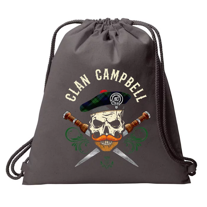 Campbell Surname Scottish Clan Skull Tam Dirks Tartan Badge Drawstring Bag