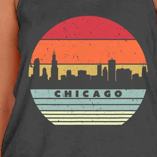 Chicago Souvenir Shirt. Retro Style USA Skyline Women's Knotted Racerback Tank