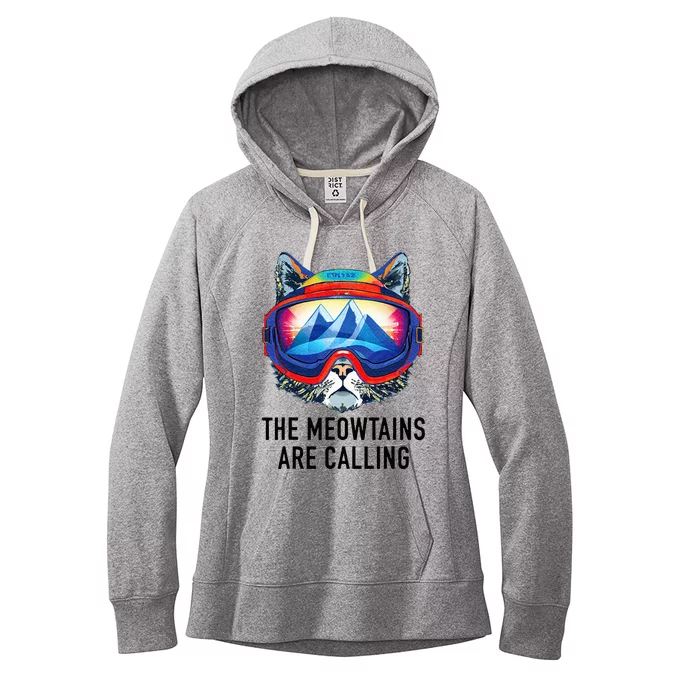 Cool Snowboard Ski Lover Mountain Skier Funny Cat Mountains Women's Fleece Hoodie