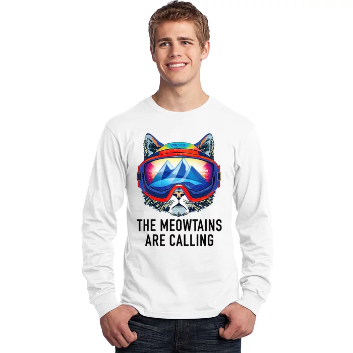 Cool Snowboard Ski Lover Mountain Skier Funny Cat Mountains Long Sleeve Shirt