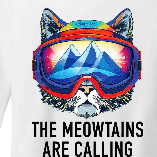 Cool Snowboard Ski Lover Mountain Skier Funny Cat Mountains Womens CVC Long Sleeve Shirt