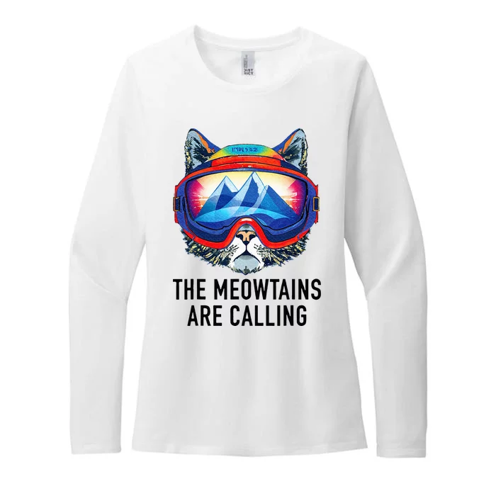 Cool Snowboard Ski Lover Mountain Skier Funny Cat Mountains Womens CVC Long Sleeve Shirt