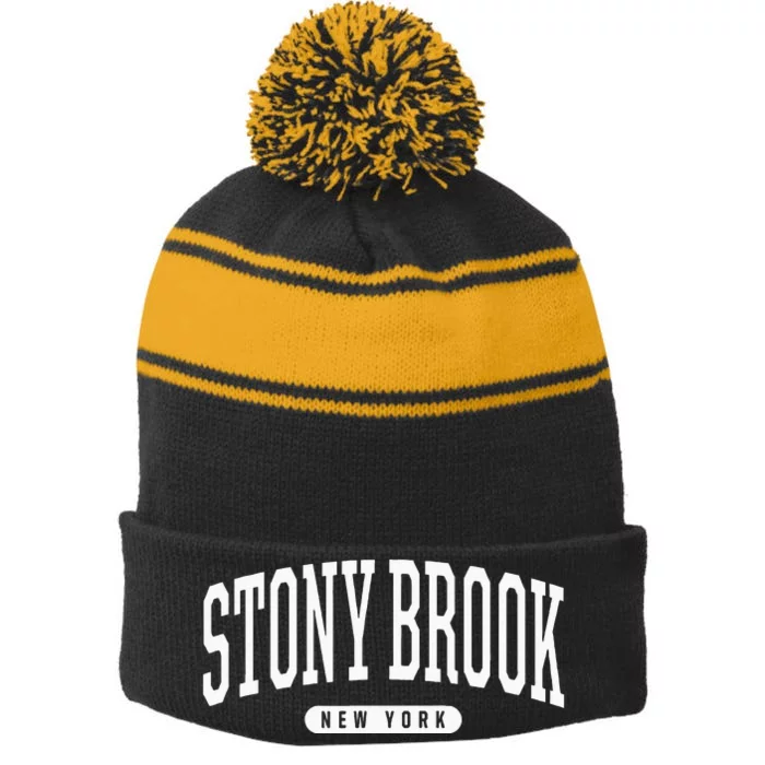 College Style Stony Brook New York Souvenir Gift Stripe Pom Pom Beanie