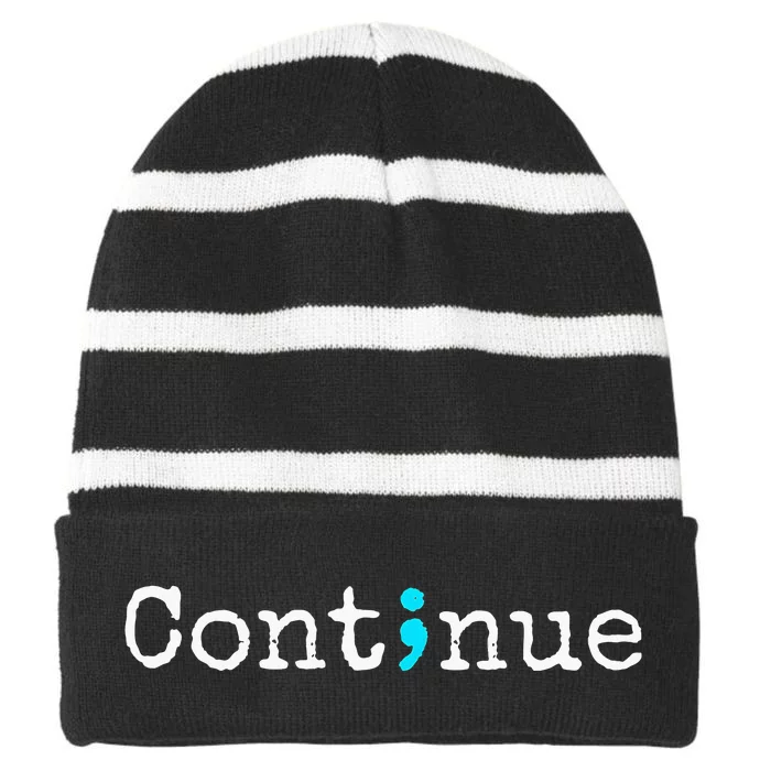 Continue Semicolon Suicide Mental Health Striped Beanie with Solid Band