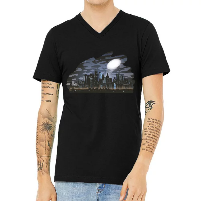 City Skyline Searchlight V-Neck T-Shirt