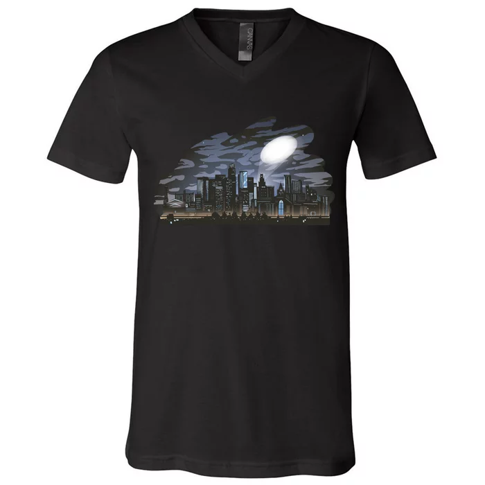 City Skyline Searchlight V-Neck T-Shirt