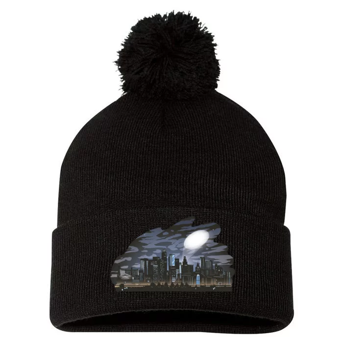 City Skyline Searchlight Pom Pom 12in Knit Beanie