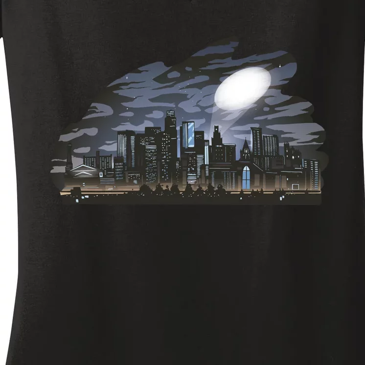 City Skyline Searchlight Women's V-Neck T-Shirt