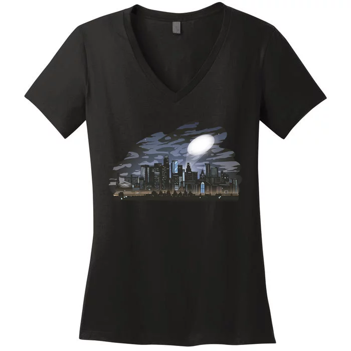 City Skyline Searchlight Women's V-Neck T-Shirt