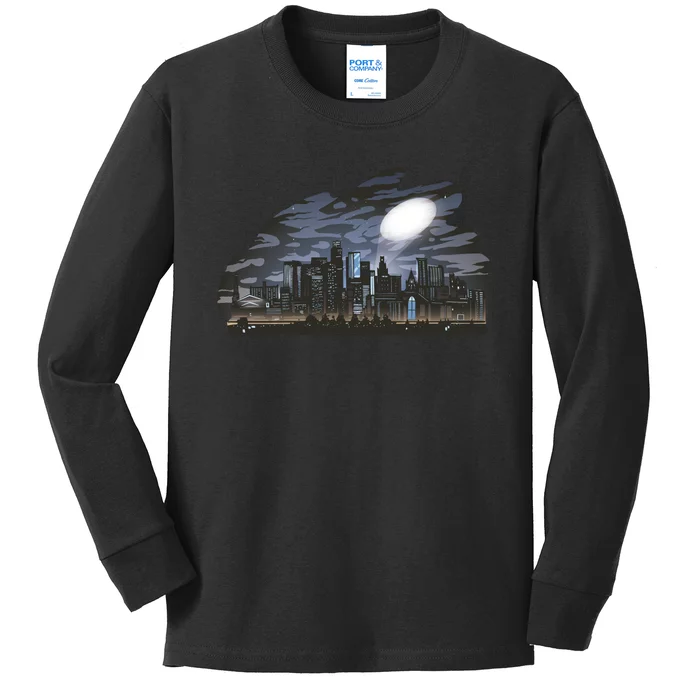 City Skyline Searchlight Kids Long Sleeve Shirt