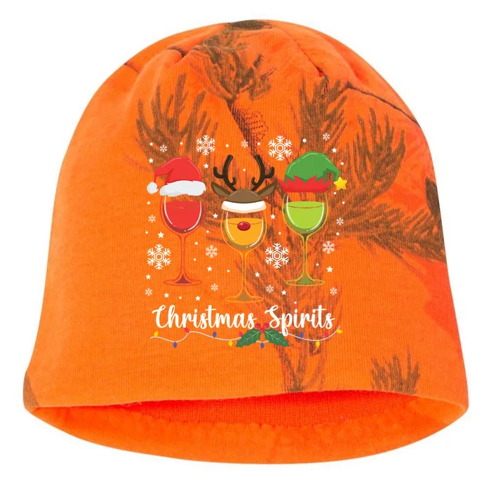 Christmas Spirits Santa Reindeer Elf And Glasses Of Red Wine Cute Gift Kati - Camo Knit Beanie