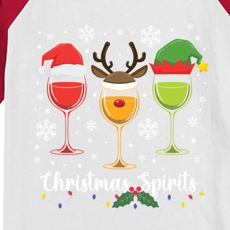 Christmas Spirits Santa Reindeer Elf And Glasses Of Red Wine Cute Gift Kids Colorblock Raglan Jersey