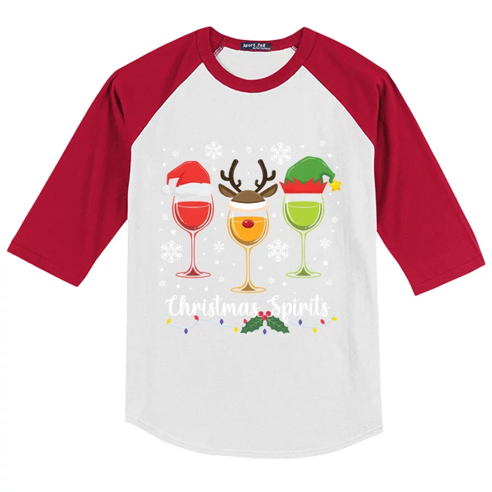 Christmas Spirits Santa Reindeer Elf And Glasses Of Red Wine Cute Gift Kids Colorblock Raglan Jersey