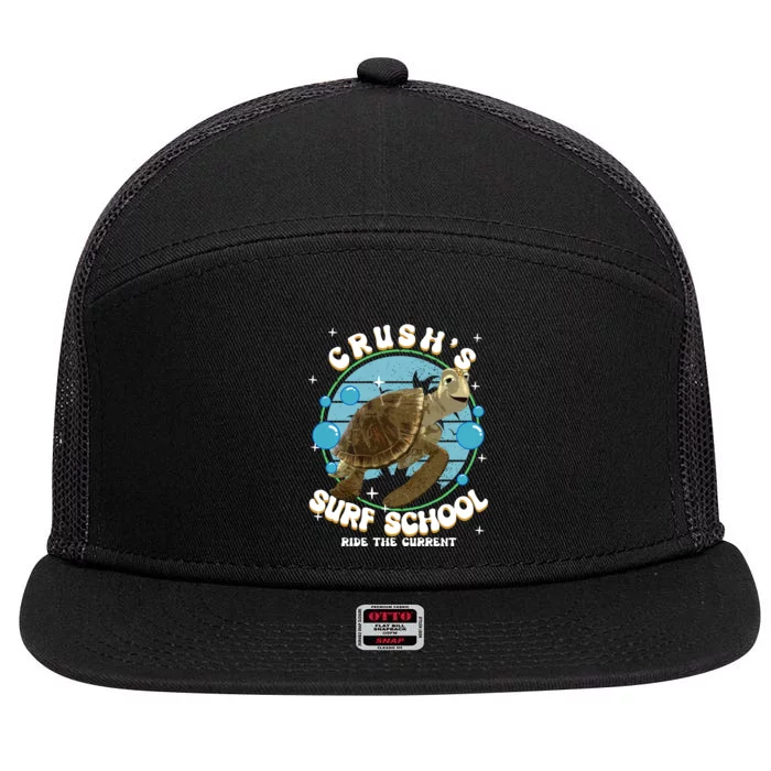 Crushs Surf School Ride The Current Crush Turtle Ride The Current 7 Panel Mesh Trucker Snapback Hat