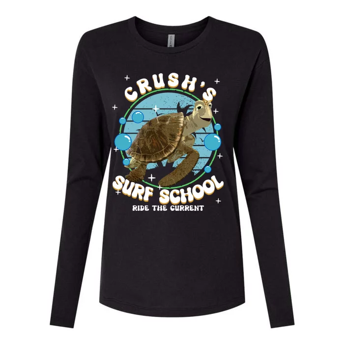 Crushs Surf School Ride The Current Crush Turtle Ride The Current Womens Cotton Relaxed Long Sleeve T-Shirt