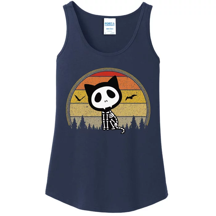 Cat Skeleton Spooky Vampire Vintage Halloween Costume Ladies Essential Tank