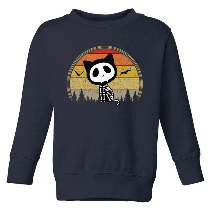 Cat Skeleton Spooky Vampire Vintage Halloween Costume Toddler Sweatshirt