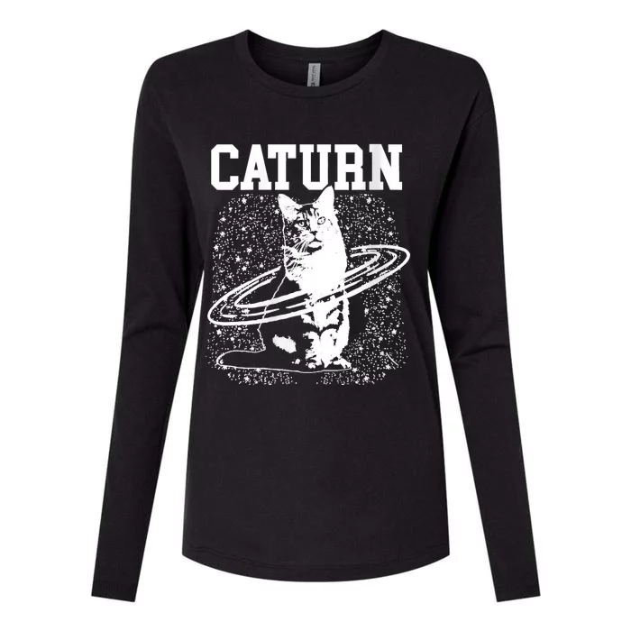 Caturn Saturn Space Cat Womens Cotton Relaxed Long Sleeve T-Shirt