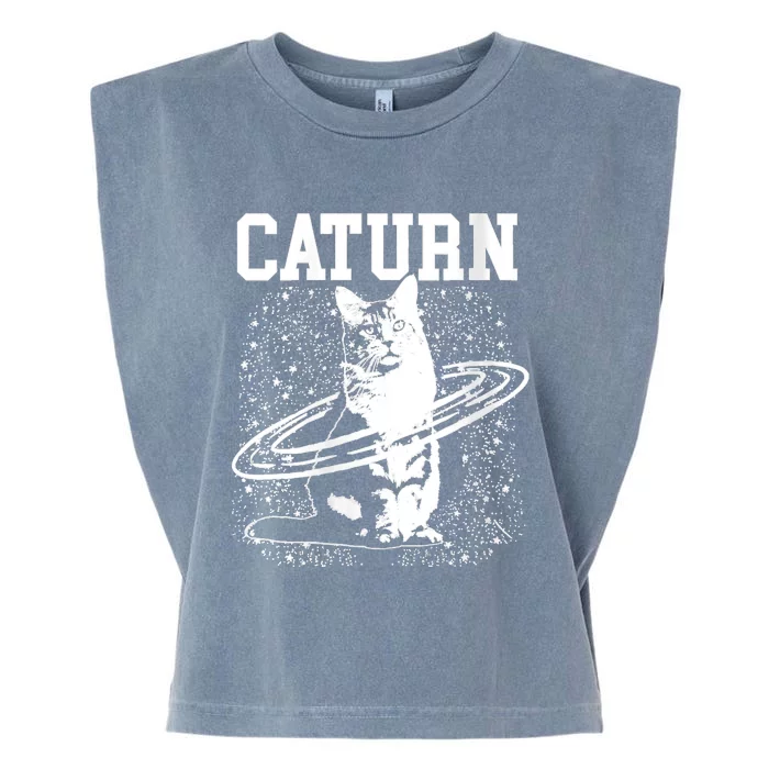 Caturn Saturn Space Cat Garment-Dyed Women's Muscle Tee