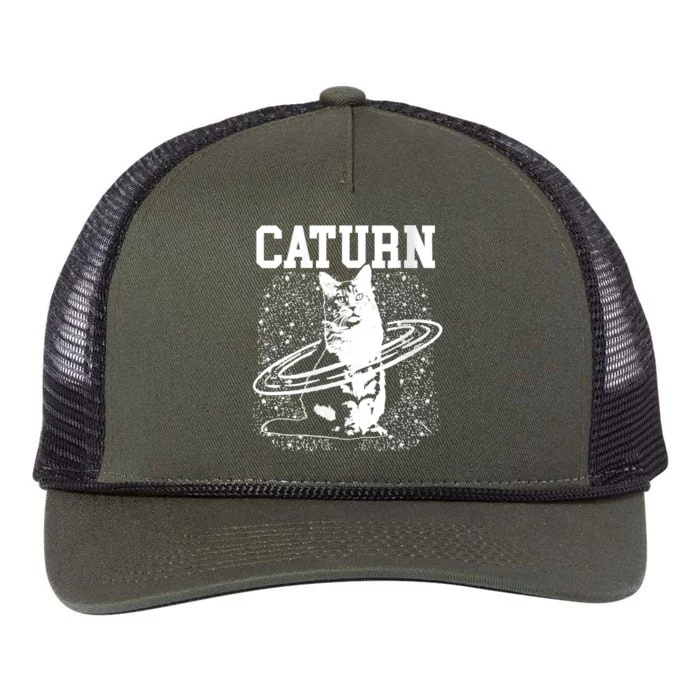 Caturn Saturn Space Cat Retro Rope Trucker Hat Cap