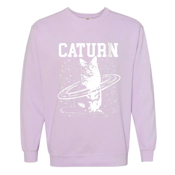 Caturn Saturn Space Cat Garment-Dyed Sweatshirt