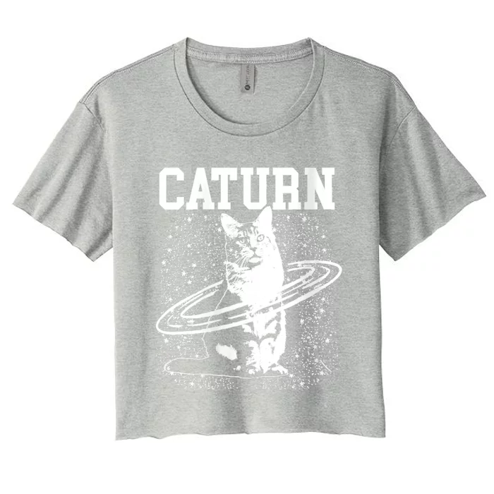 Caturn Saturn Space Cat Women's Crop Top Tee