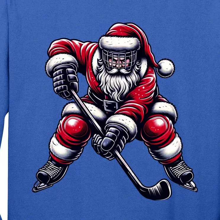 Christmas Sports Santa Plays Ice Hockey Xmas Gift Tall Long Sleeve T-Shirt