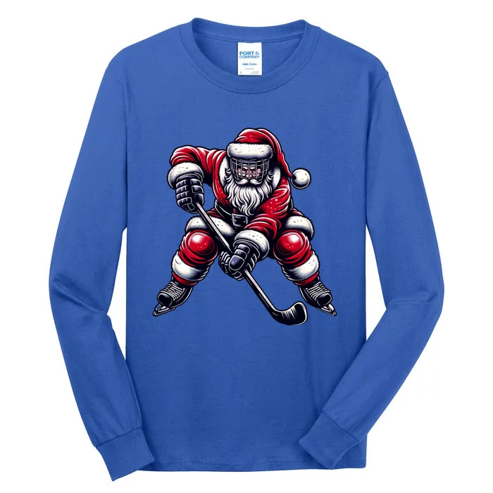 Christmas Sports Santa Plays Ice Hockey Xmas Gift Tall Long Sleeve T-Shirt