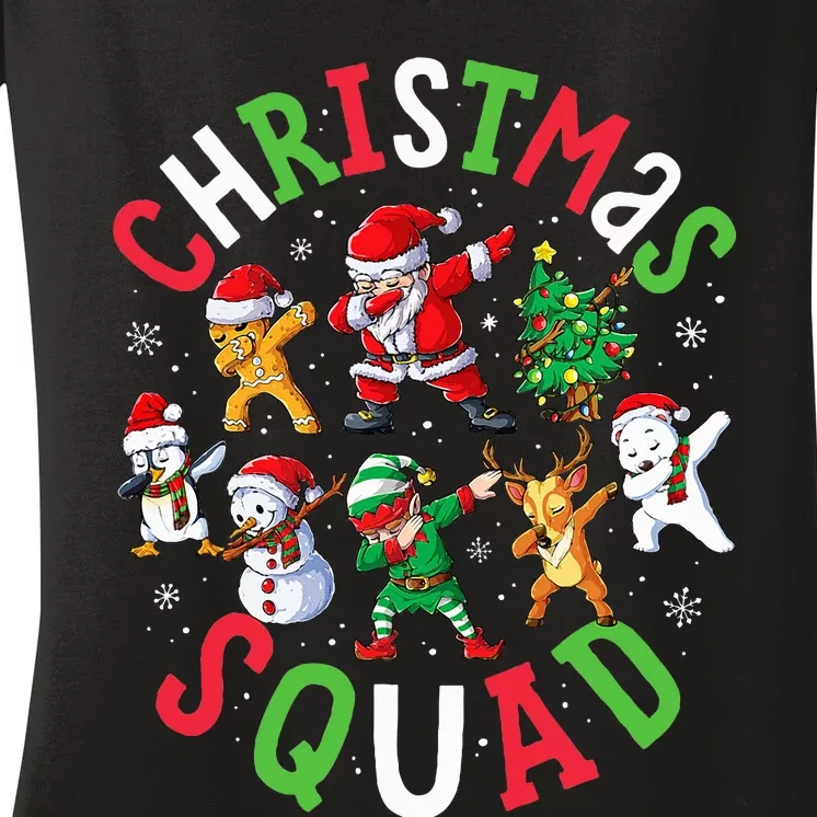 Christmas Squad Santa Dabbing Elf Family Matching Pajamas Women's V-Neck T-Shirt