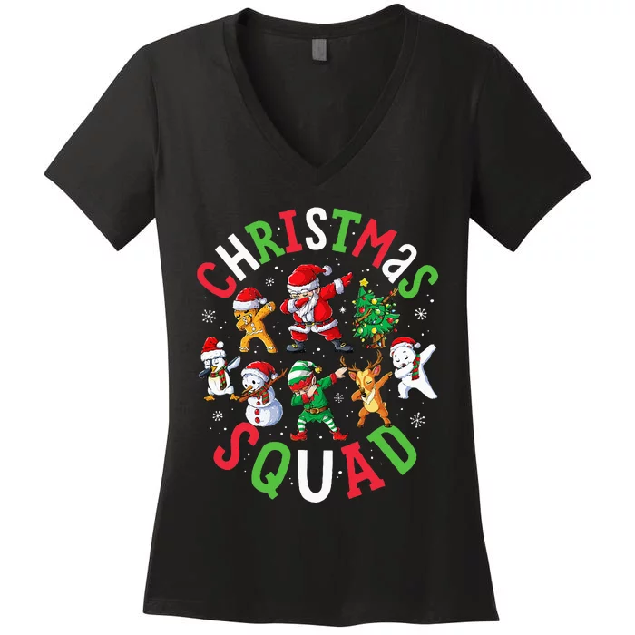 Christmas Squad Santa Dabbing Elf Family Matching Pajamas Women's V-Neck T-Shirt