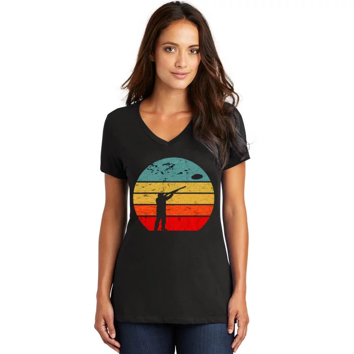 Clay Skeet Shooting Trap Shooting Retro Vintage Sunset Women's V-Neck T-Shirt