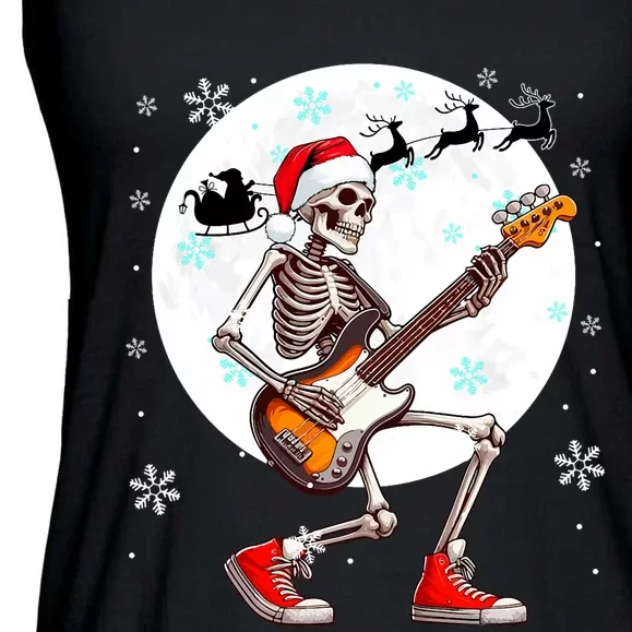 Christmas Santa Skeletons Playing Guitar Bass Guitarist Ladies Essential Flowy Tank