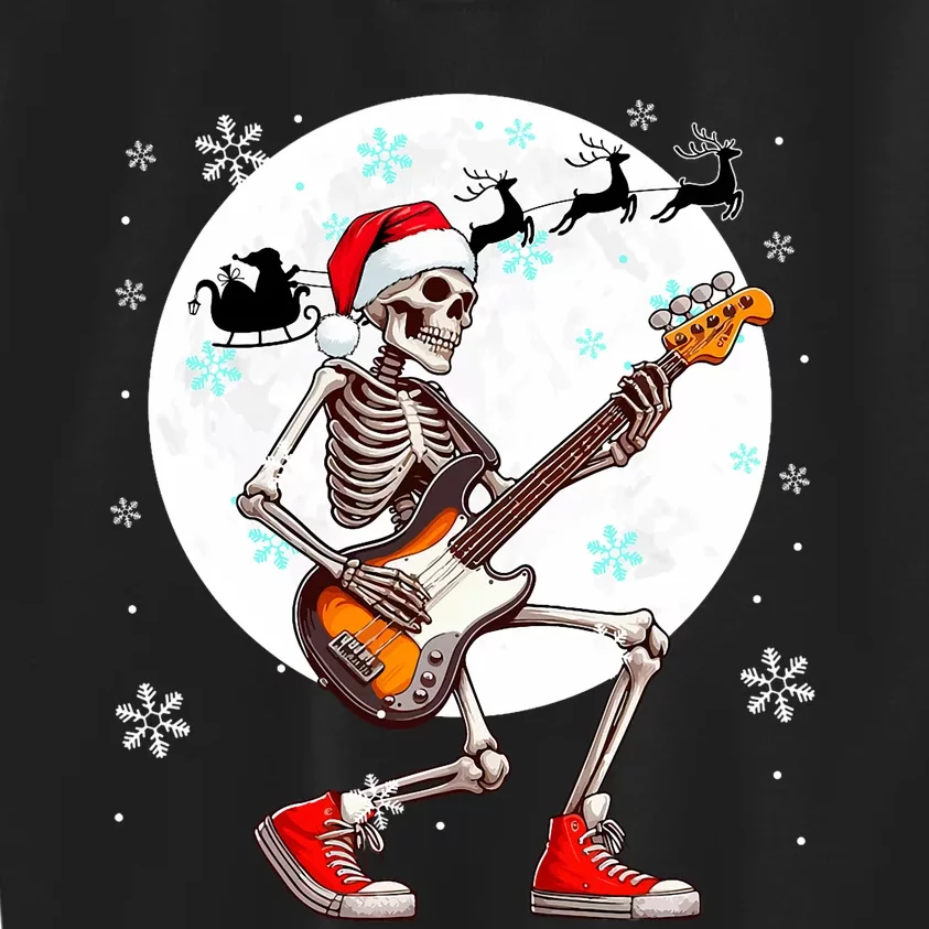 Christmas Santa Skeletons Playing Guitar Bass Guitarist Kids Sweatshirt