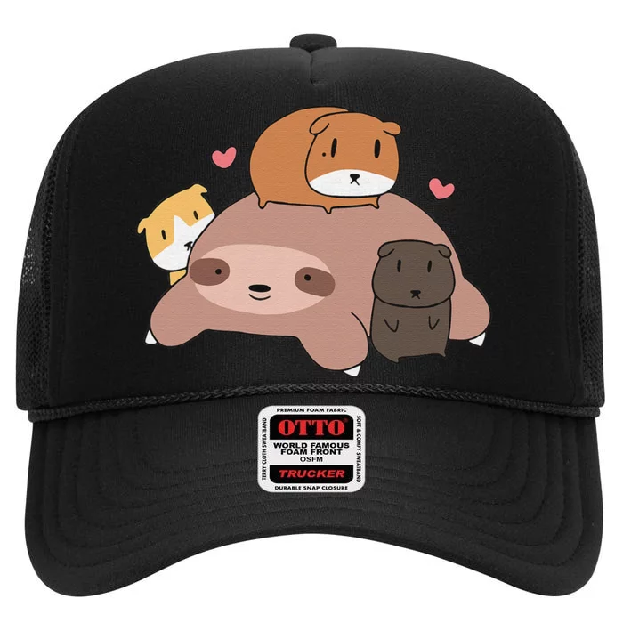 Cute Sleeping Sloth Loves Guinea Pigs for pet lovers plush High Crown Mesh Trucker Hat