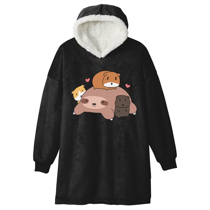 Cute Sleeping Sloth Loves Guinea Pigs for pet lovers plush Hooded Wearable Blanket