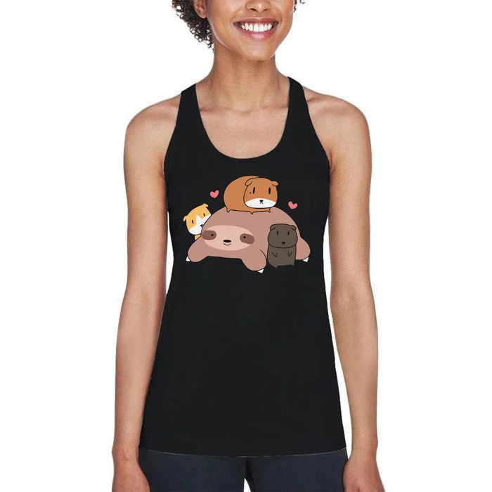 Cute Sleeping Sloth Loves Guinea Pigs for pet lovers plush Women's Racerback Tank