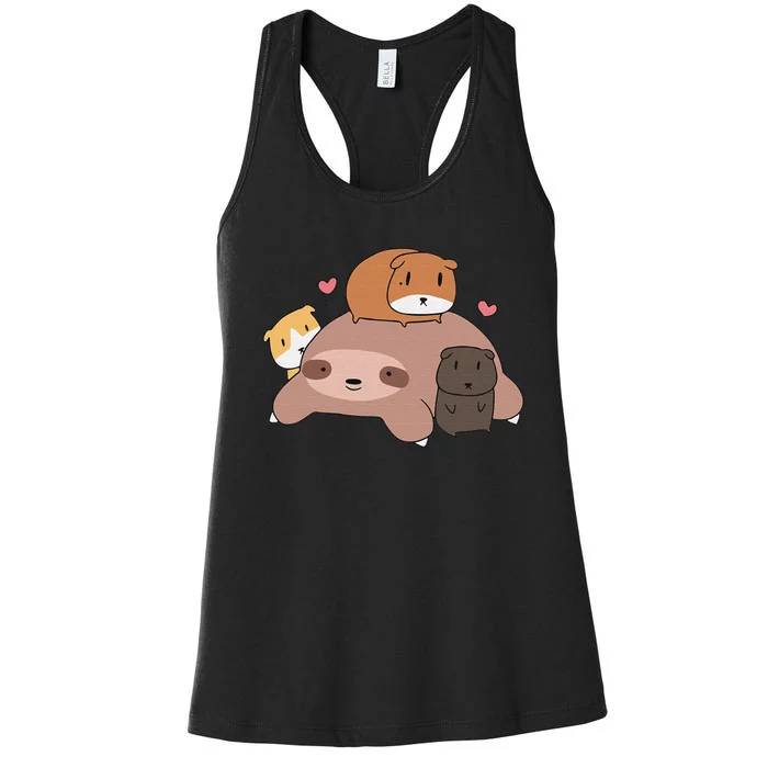 Cute Sleeping Sloth Loves Guinea Pigs for pet lovers plush Women's Racerback Tank