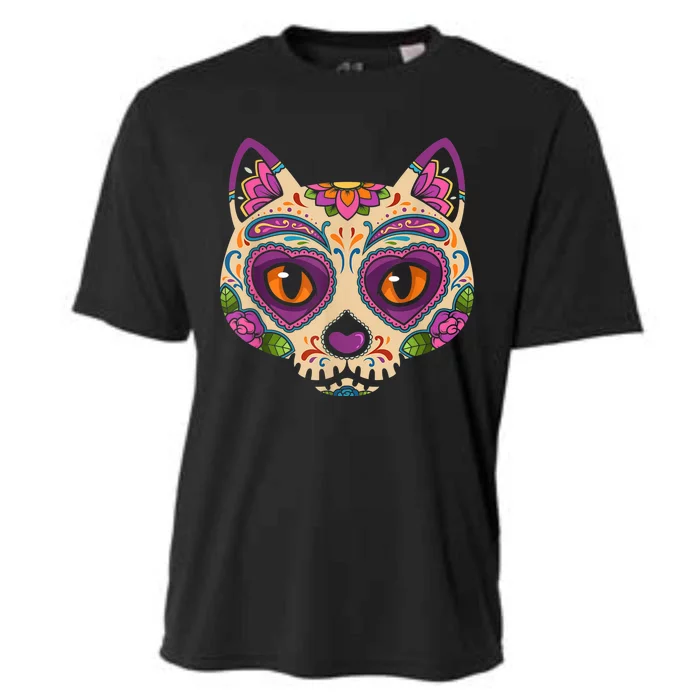 Cat Sugar Skull Mexico Calavera Dia De Los Muertos Halloween Cooling Performance Crew T-Shirt