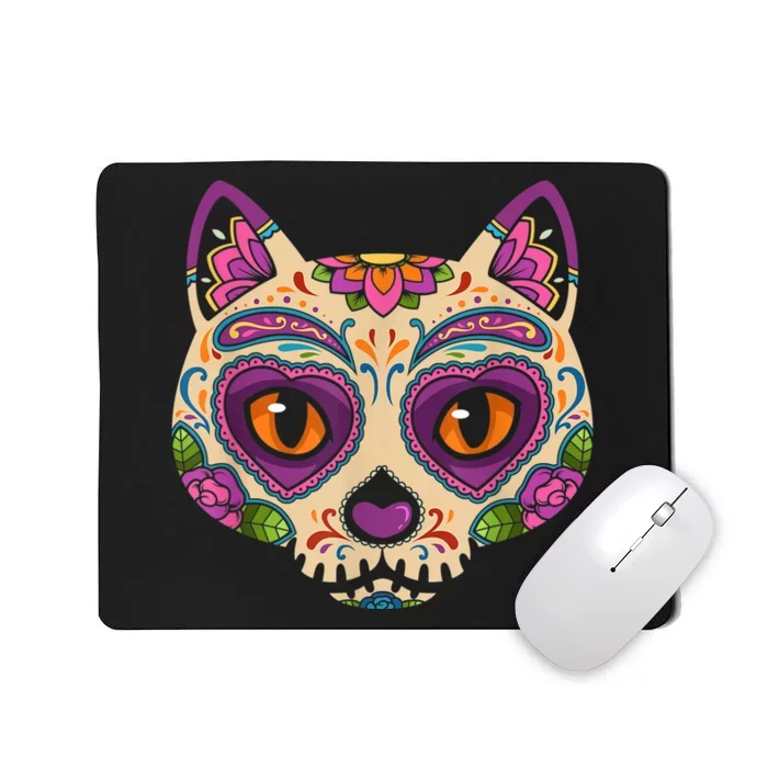 Cat Sugar Skull Mexico Calavera Dia De Los Muertos Halloween Mousepad