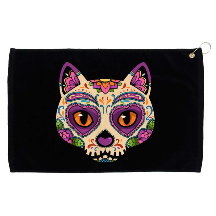 Cat Sugar Skull Mexico Calavera Dia De Los Muertos Halloween Grommeted Golf Towel