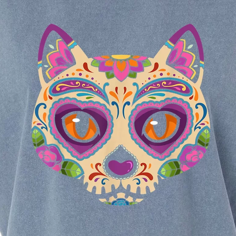 Cat Sugar Skull Mexico Calavera Dia De Los Muertos Halloween Garment-Dyed Women's Muscle Tee