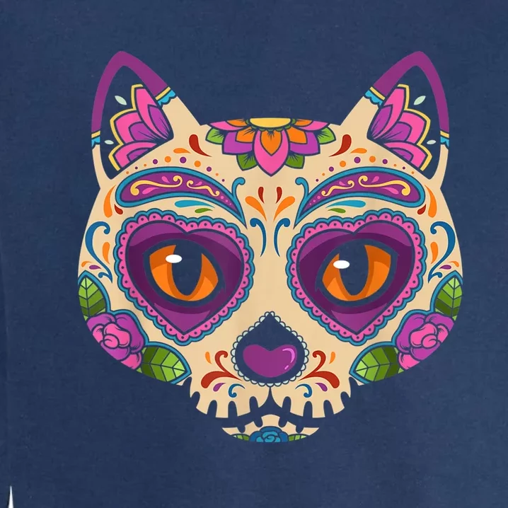 Cat Sugar Skull Mexico Calavera Dia De Los Muertos Halloween Garment-Dyed Sweatshirt