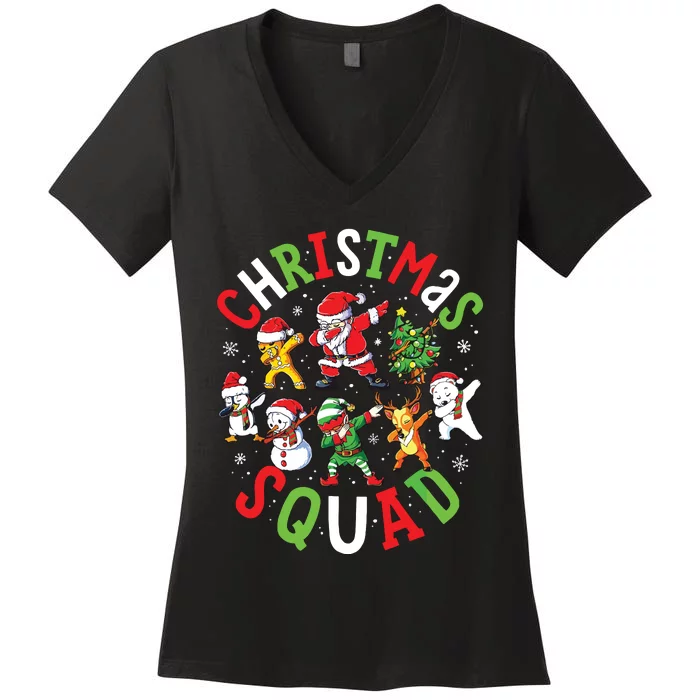 Christmas Squad Santa Dabbing Family Matching Pajamas Women's V-Neck T-Shirt