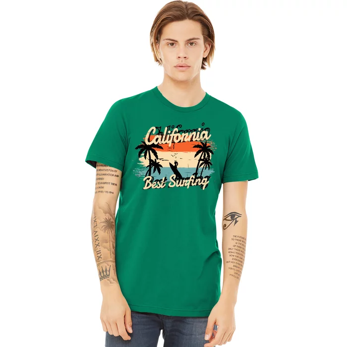 California Surfing Summer Beach Vintage Sunset Premium T-Shirt