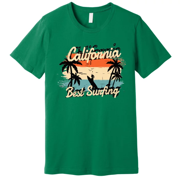 California Surfing Summer Beach Vintage Sunset Premium T-Shirt