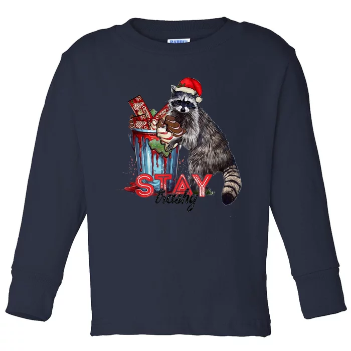 Christmas Snack Stay Funny Trashy Raccoon Opossums Santa Hat Toddler Long Sleeve Shirt