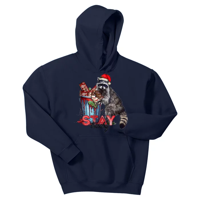 Christmas Snack Stay Funny Trashy Raccoon Opossums Santa Hat Kids Hoodie