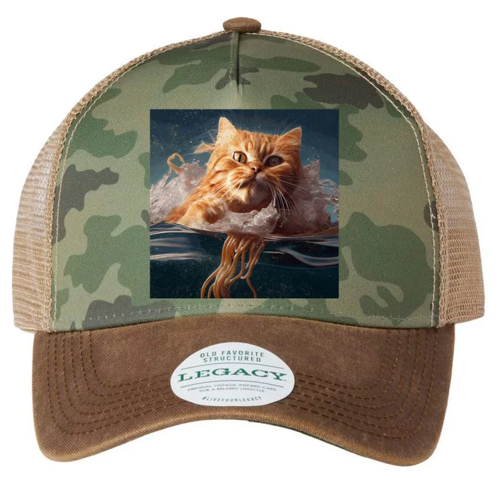 Cat Swimming Spaghetti Gift Legacy Tie Dye Trucker Hat