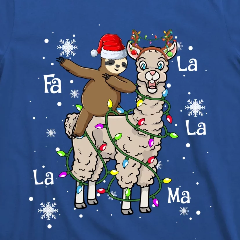 Cute Santa Sloth Riding Llama Christmas Lights Pajamas Xmas Meaningful Gift T-Shirt